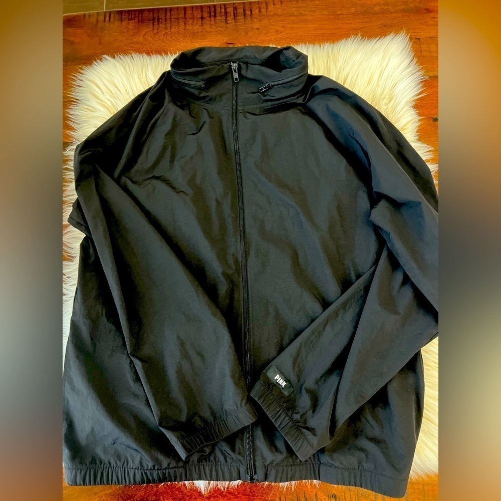 PINK Victoria’s Secret Lightweight Hooded Jacket Windbreaker Black Size L/XL